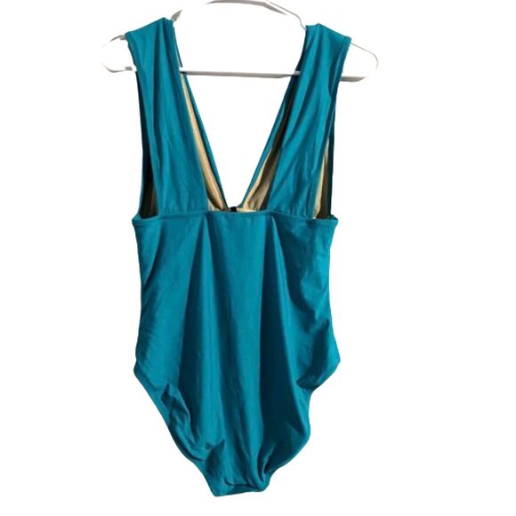 J. Crew Plunge V-Neck One Piece Swimsuit Solid Teal Blue Green Classic Size 8 - Picture 4 of 6